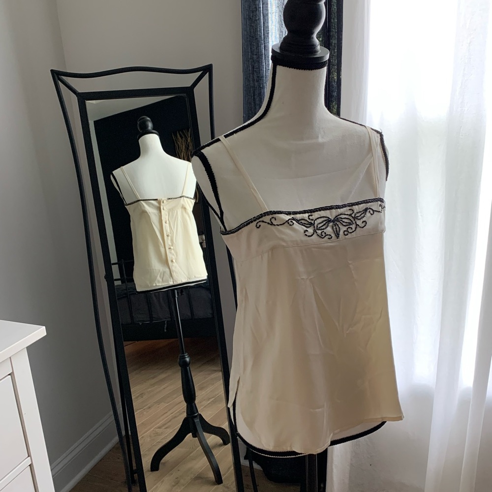 COPY - Christian Dior 100% silk Camisole Ivory with black beading detail, 4/Dio…